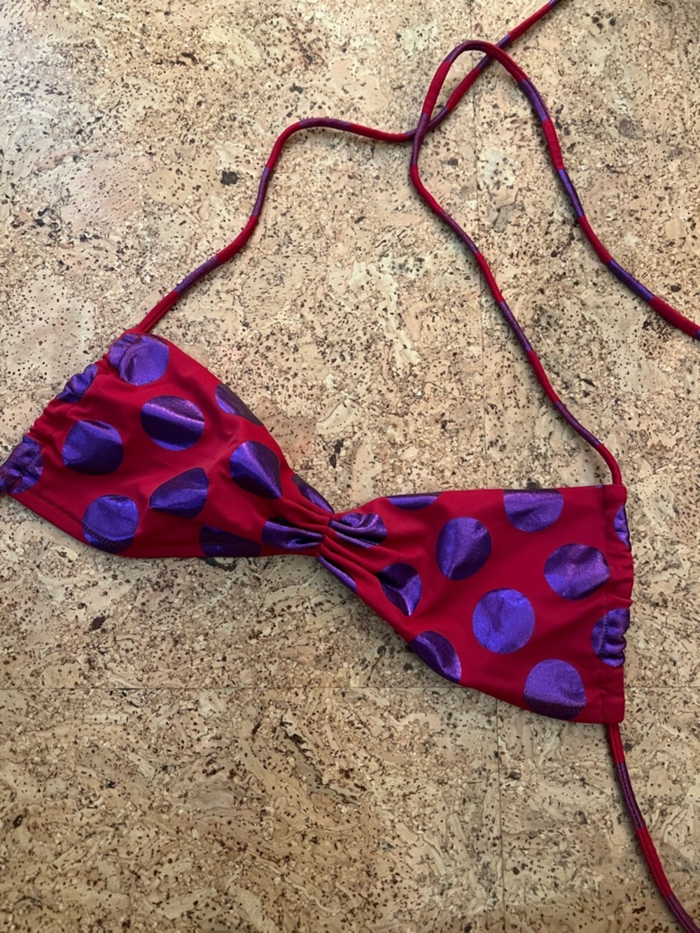 Victoria’s Secret Red Bikini Top with Purple Metallic Polka Dots